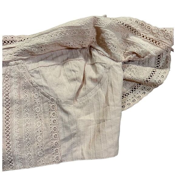 Storia Crop Top Women’s Peach Pink  Eyelet Spaghetti Strap Off Shoulder Sz M - Picture 7 of 9